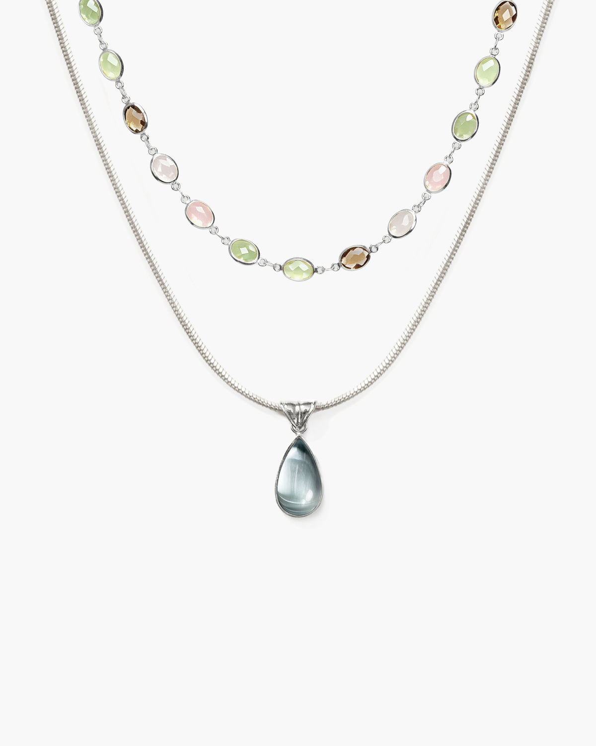Waterdrop & Whimsical Romance Stone Necklace Set in Silver